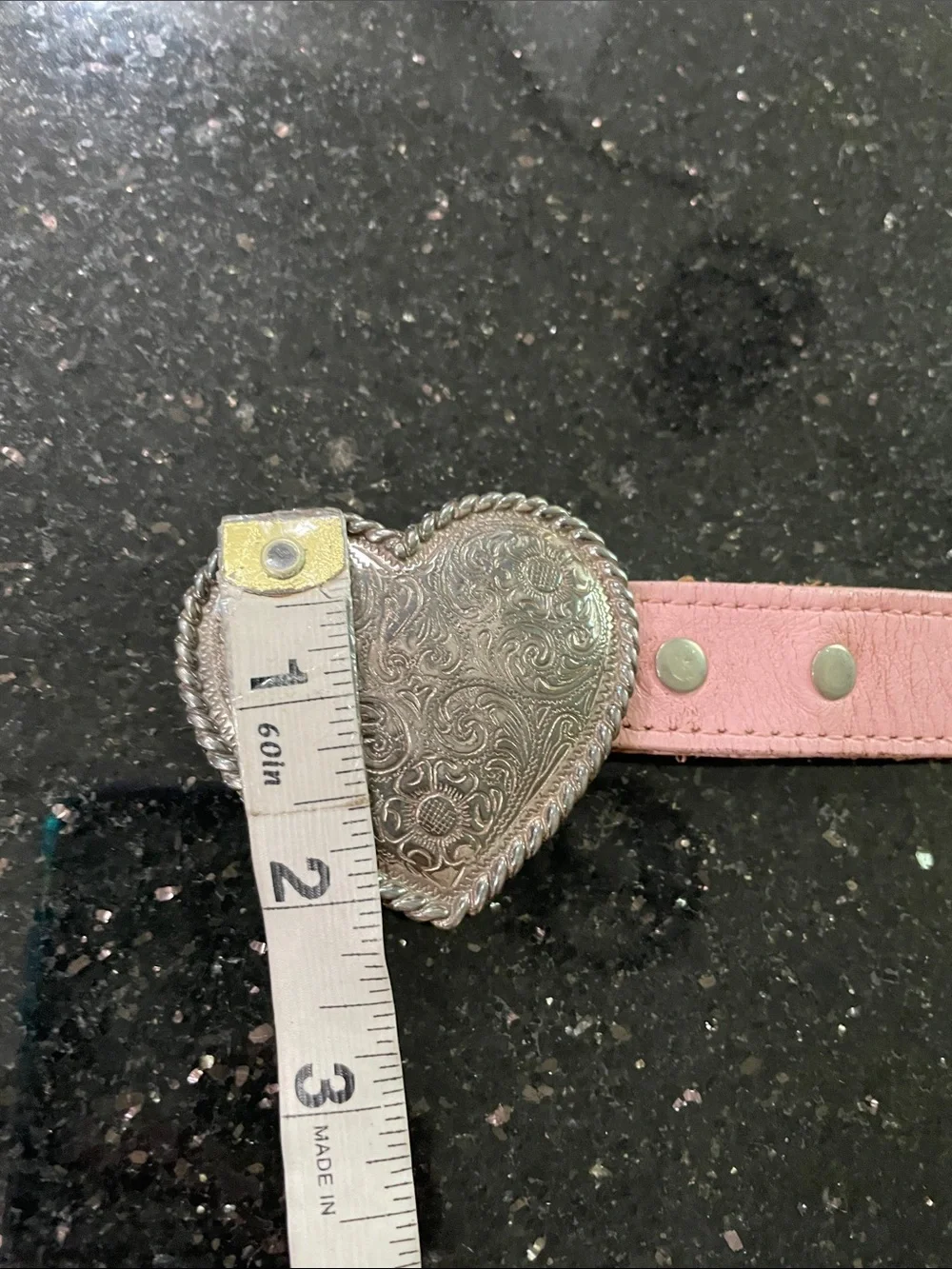 Vintage Wrangler Girls Pink Leather Western Belt Silver-Tone Heart Buckle